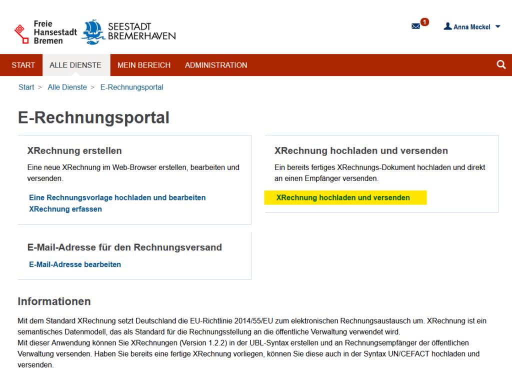 fertige Rechnung hochladen